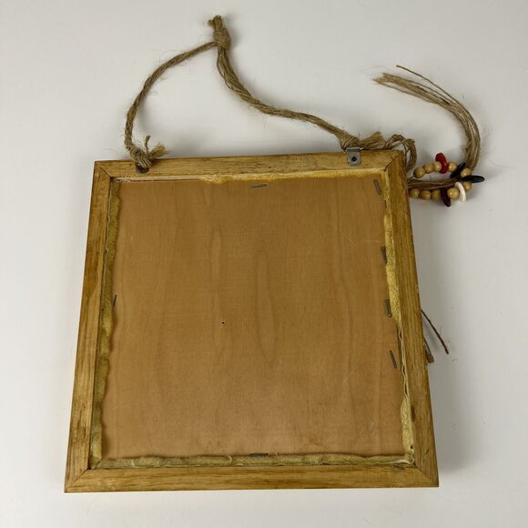 Vtg Framed Patchwork Santa Hanging Picture Twine Buttons Cottagecore Country - Picture 9 of 10